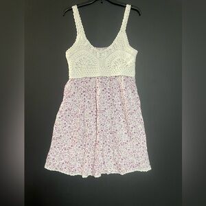 Japna Cream and Purple Floral Mini Dress